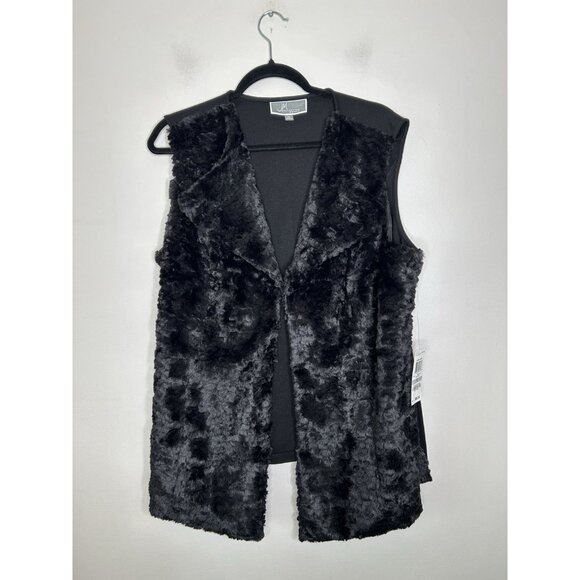 JM Collection Vest Long Black Open Front Button Faux Fur Elegant Size 1X NWT - Picture 1 of 9